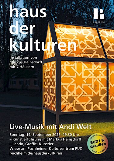 Plakat der Veranstaltung mit einem Bild der beleuchteten Installation, alle Informationen auch im Text auf der Website